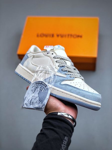 LV x Air Jordan 1 Low 2024最新情侶款孔雀藍色板鞋