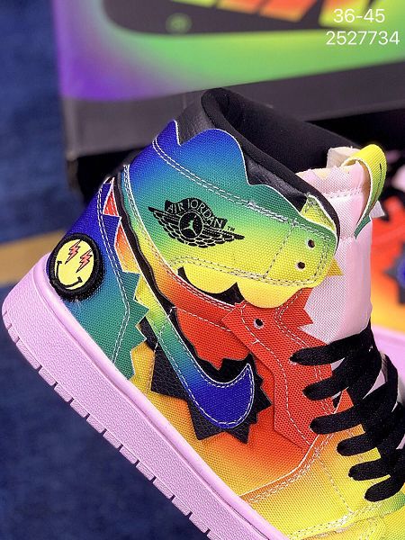 Nike AJ1 x JBalvin 2021新款 喬丹1代雷鬼天王聯名笑臉情侶款籃球鞋 帶半碼