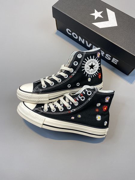 Converse All Star 2020新款 LOGO太陽花刺繡 花卉刺繡情侶款帆布板鞋