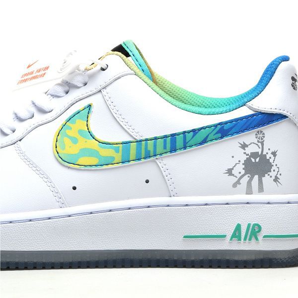 Nike Air Force 1 '07 2024男女生空軍一號低幫休閒板鞋 白藍綠色印花勾