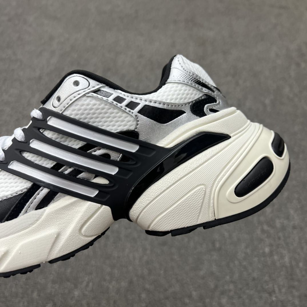 Adidas XLG Runner Deluxe 2024新款情侶鞋 低幫銀黑色厚底增高老爹風復古緩震休閒運動慢跑鞋