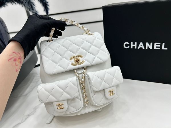 chanel包包 香奈兒2023新款手提包 DSAS3860時尚雙肩包白色後背包